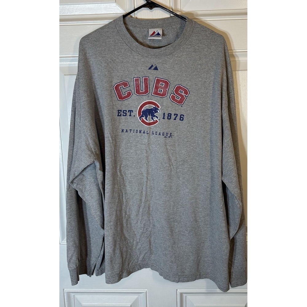 Chicago Cubs Majestic Long Sleeve T Shirt Mens 2XL Gray MLB Baseball Early 2000s